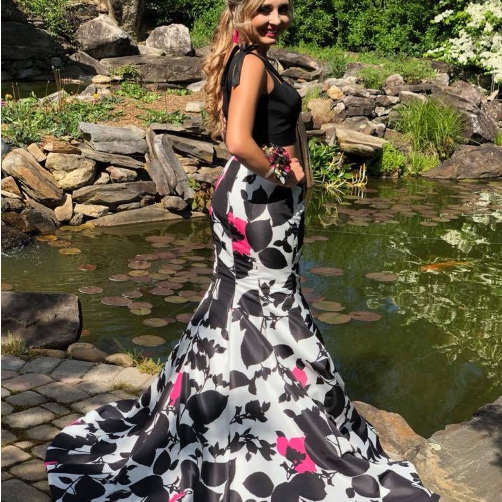 Sherri Hill Black and Pink Floral Gown
